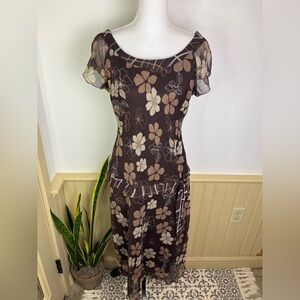 Vtg Y2K Believe Drop Waist Midi Dress 10 Fairy Grunge Whimsical Earthy Woodsy